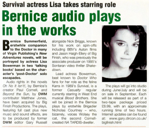 Article from Doctor Who Magazine about the Bernice audios