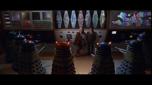 Our heroes surrounded by Daleks!